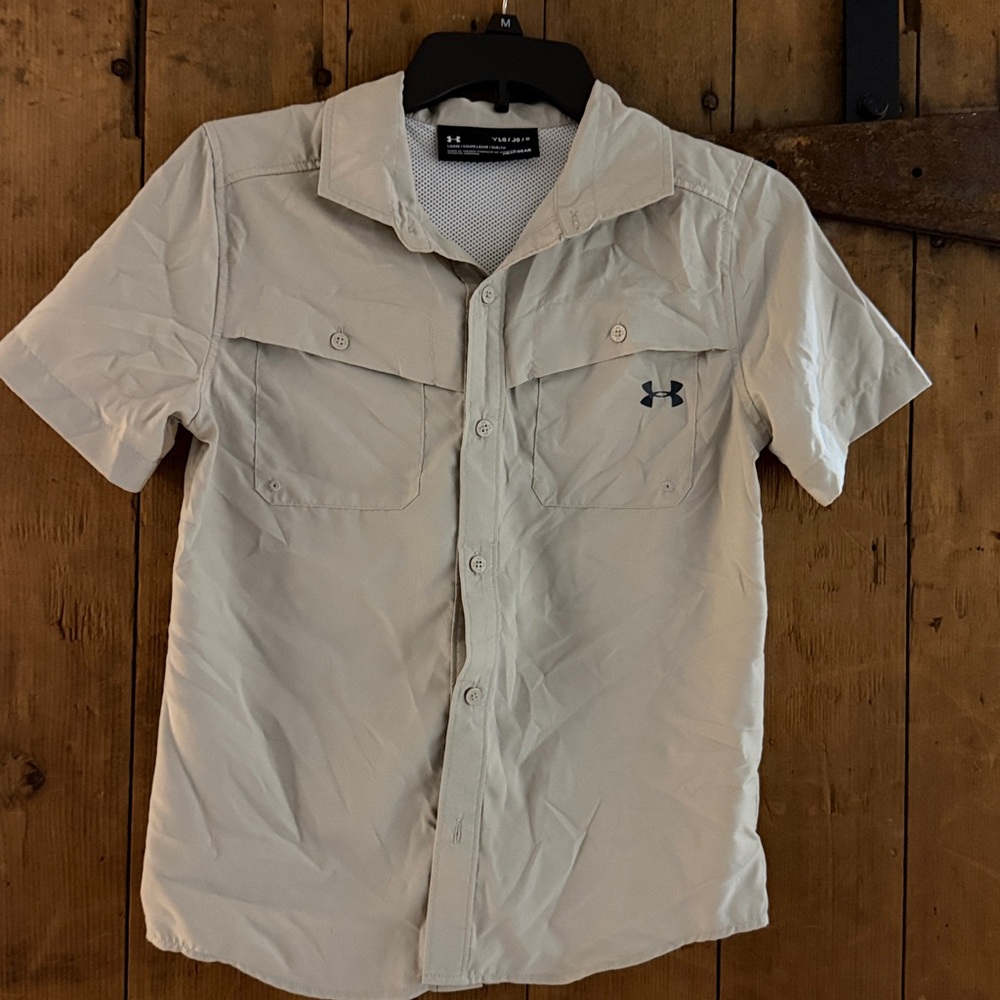 Under Armour Light Tan Button-Up Shirt- Heatgear
